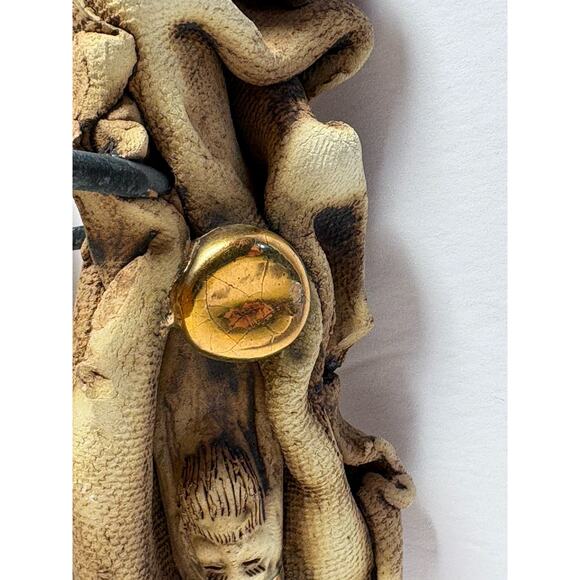 Handmade 3 Wiseman Clay Ceramic Sculpting Texturized Gold Accents Ring Stand - Picture 11 of 16